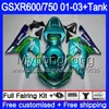 + Tanque Para SUZUKI GSX-R750 GSXR 750 600 K1 GSXR600 01 02 03 294HM.32 GSX R600 R750 GSXR-600 GSXR750 Movistar ciano quente 2001 2002 2003 Carenagens