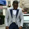 Grey rede Noivo Smoking pico lapela do Groomsman 3 peça Suit Popular Homens de negócios Prom Jacket Blazer (jaqueta + calça + gravata + Vest) 27