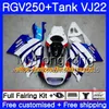 Corps Rothmans Bleu + Réservoir Pour SUZUKI RGV250 VJ22 1988 1989 1990 1991 1992 1993 307HM.50 RGV-250 VJ21 RGV 250 88 89 90 91 92 93 Kit de carénage