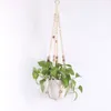 Macrame växthängare med träpärlor handgjorda bomullsren blomma krukkorgshållare inomhusplanter hängande bricka heminredning