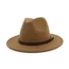 Fashion-Men Wool Fedora Hat med läderband Elegant Lady Dad Vinter Höstvatten Kvalitet Wide Brim Jazz Church Sombrero Caps