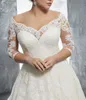 Stunning Lace Plus Size Wedding Dresses Winter with 3 4 Long Sleeve V Neck Appliques Custom Arabic Formal Bridal Gown273j