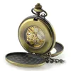 Ciondolo Steampunk alla moda per uomo Donna Orologio da taschino meccanico a carica manuale Numeri romani Scheletro Orologi Catena FOB