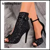 11 cm strass nero peep toe stivaletti alla caviglia moda donna scarpe da donna tacchi alti pompe taglia 35 a 40