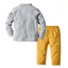 Mały chłopiec tshirttiesspenderpant dzieci czteroczęściowe zestawy z długim rękawem Polo Zestawy Polo Gentry Suits Spring Autumn Toddler Ubrania 2212159