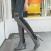 New Women Autumn Winter Patchwork Over-the-Knee Boots High Spike Heels Round Toe Solid Black Gray Casual Warm Size 34-43 7N05251