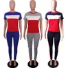 List Drukowane Dres Letnie Kobiety T Shirt Spodnie 2 sztuk / zestaw Krótki Rękaw Dres Patchwork Tops Outfit Odzież Ustaw OOA6561