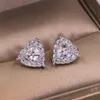 Luxe sieraden Real 925 Sterling Silver Girl Pear Cut White Topaz CZ Diamond Simple Party Women Wedding Heart Stud Earring