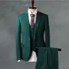 2019 Nouveaux smokings de mariage Vert Hommes Costumes formels Garçons d'honneur Tuxedos Slim Fit British Plaid Personnalisé Groom Wear (Veste + Pantalon + Gilet)