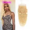 Malaysian 10A 613# Color Deep Wave Lace Closure 4X4 Size Blonde Wholesale Virgin Hair Top Closures 10-22inch Curly