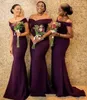 2019 Grape Purple Mermaid Bridesmaid Dress Cheap Off Shoulder Sheath Wedding Guest Gown Formal Party Prom Evening Dresses