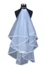 New Wedding Accessories White/Ivory Fashion Ribbon Edge Short Two Layer Bridal Veil With Comb High Quality Free Shipping