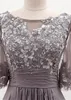 2020 Sliver Sequins Lace Mor of the Bride Groom Dresses Kortärmad Platser Draped Chiffon Aftonklänning Formell Bröllop Bridal Party Gown