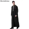 Beonelama Uomo Arabia musulmana ropa Abaya Stand Collar Smooth Thobe India vestido Jubah ropa islámica para hombres 3XL Homme Robes2885