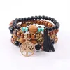 Bohemian Multilayer Charm Armbanden Colorul Wood Beads Armband Life Tree Hanger Tassel Elastische Vintage Bangles voor Dames Mannen Sieraden DHL