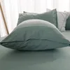 ソリッドカラー4個寝具セットマイクロファイバー寝具ネイビーブルーグレーベッドリネン羽毛布団カバーセットベッドシート