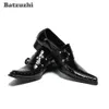Batzuzhi Tipo giapponese Scarpe da uomo Fibbia Scarpe eleganti in pelle nera Uomo Punk Rock Scarpe da festa e da sposa Uomo, Taglie grandi 38-46