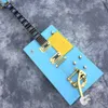 Nuova chitarra elettrica personalizzata in blu, forma generosa, hardware dorato, logo personalizzabile in tutti i colori, goccia di supporto personalizzata