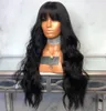 Peruca de encerramento com bang seda retas 10a grau brasileiro cabelo humano virgem glesseless perucas de renda completa para mulher negra