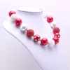 Collar de cuentas gruesas para chico de Navidad de Color rojo + blanco, collar grueso de cuentas de goma de mascar para niñas pequeñas, regalo de joyería para niños