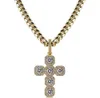 Collier pendentif croix glacée de grande taille 92mm, Bling Micro pavé de zircone cubique, diamants simulés 10mm 18 pouces, chaîne cubaine rétro S212S