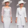 Two Piece Mother Of The Bride Dresses with Jacket Knee Length Round Neck Groom Mother Dress For Evening Party Outfits