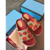 2,4 höjd Kvinnor Plattform Tofflor Designer Original Slide Sandal Äkta Läder Mode Beach Flip Flops Sandaler med Box