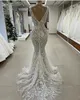 Robes Magnifique sirène dentelle appliquée perlée col en V robe de mariée élégante balayage Train robes de mariée