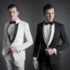 Classic White/Black Groom Tuxedos Stand Collar Men Suits 2 pieces Wedding/Prom/Dinner Blazer (Jacket+Pants+Tie) W901