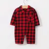Ragazzo infantile del bambino pagliaccetto reticolo lungo cotone Body neonato Plaid tuta tutina con il pigiama tasca LJJA3117