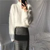 Real Po Plush Oversized Pullover Turtleneck Women Sweater White Blue Knit Solid Sweaters Tops For Womens 2022 Winter Jumper