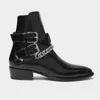 Luxuoso do homem ocidental Cowboy Duplo Buckle Suede Londres Paris tiras no tornozelo Botas Graffiti pano Catwalk Bandana Botas Cadeia Shoes