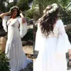 2020 Elegant Boho Wedding Dresses Plus Size V Neck Lace Chiffon Sweep Train Bridal Gowns Long Sleeves Beach Wedding Dress