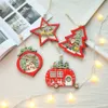 Christmas Tree Hanging Ornaments Wooden Glittery Pendant Drop Xmas Decoration Handmade Crafts with LED Light XBJK1910