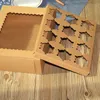 Weiße Kraftpapier-Verpackungsbox mit Fenster, Cupcake-Boxen, 12 Cupcake-Back-Geschenkverpackungen, LX1653