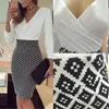 Office Lady Elegant Klänning Kvinnor Formell Business Stretch Evening Slim Pencil Dress Fashion Plaid Patchwork Party Dresses Vestido1