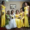 2022ベラ黄色の冷たいショルダーマーメイドの花嫁介添人は袖とサイズの新しい南アフリカのウェディングプロムのイブニングパーティードレス