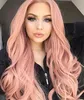 Różowy Glueless High Temperature Włókno Naturalne Włosów Włosów Wigs Soft Swiss Purple Long Falisty Syntetyczna Koronka Przednia Peruka Dla Kobiet FZP143