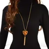 Boho kvinna 90cm långkedja halsband 18k guld hjärta runda leopard hängande kedja tofs pendant halsband smycken gåvor för kvinnor tjejer