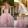 Lace Pearls Flower Girl Dresses Ball Gown Sapghetti Little Girl Wedding Dresses Vintage Communion Pageant Dresses Gowns