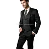 El más nuevo padrino negro pico solapa boda novio esmoquin hombres trajes boda/graduación/cena mejor hombre Blazer (chaqueta + corbata + chaleco + pantalones) 556