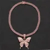Bijoux fins plaqué or Micro pavé CZ Zircon cubique diamant chaîne à maillons cubains avec collier papillon bijoux Hip Hop 7180950