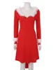 Frauen Weibliche Weihnachten Langarm Kleid Bodycon Urlaub Familie Party Kleid Faux Pelz Kragen Weihnachten Party Mrs Santa Claus235S