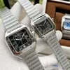 Top Quality Series Fashion Quartz Watch Men Femmes Silver Dial Sapphire Glass Square Design Wristwatch Luxury Full Full Inoxyless278l