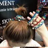 Fashion women leopard pearl hair ring elastic ponytail rubber band big girl rainbow hair rope wholesale