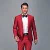 Nouveauté rouge hommes mariage Tuxedos mode marié smoking cran revers un bouton hommes veste Blazer 2 pièces costume (veste + pantalon + cravate) 2201