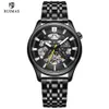 Ruimas Men Black Automatic Watches Luxury Business Stainless Steel Watch Man Top Brand Skeleton Mechanical Wristwatch 6770275a