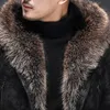 Erkek Deri Faux Gerçek Kürk Kış Ceket Erkekler Lüks Parka Giysileri 2021 Rakun Yaka Sıcak Uzun Ceketler Artı Boyutu 192301