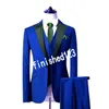 Classic Style One Button Royal Blue Wedding Groom Tuxedos Peak Lapel Groomsmen Men Suits Prom Blazer (Jacket+Pants+Vest+Tie) NO:1925