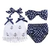 2020 Rompers Kläder uppsättningar Ankare Bow Top + Polka Dot Briefs + Head Band 3pcs Ärmlös Outfits Set Sommar Mode Baby Girls